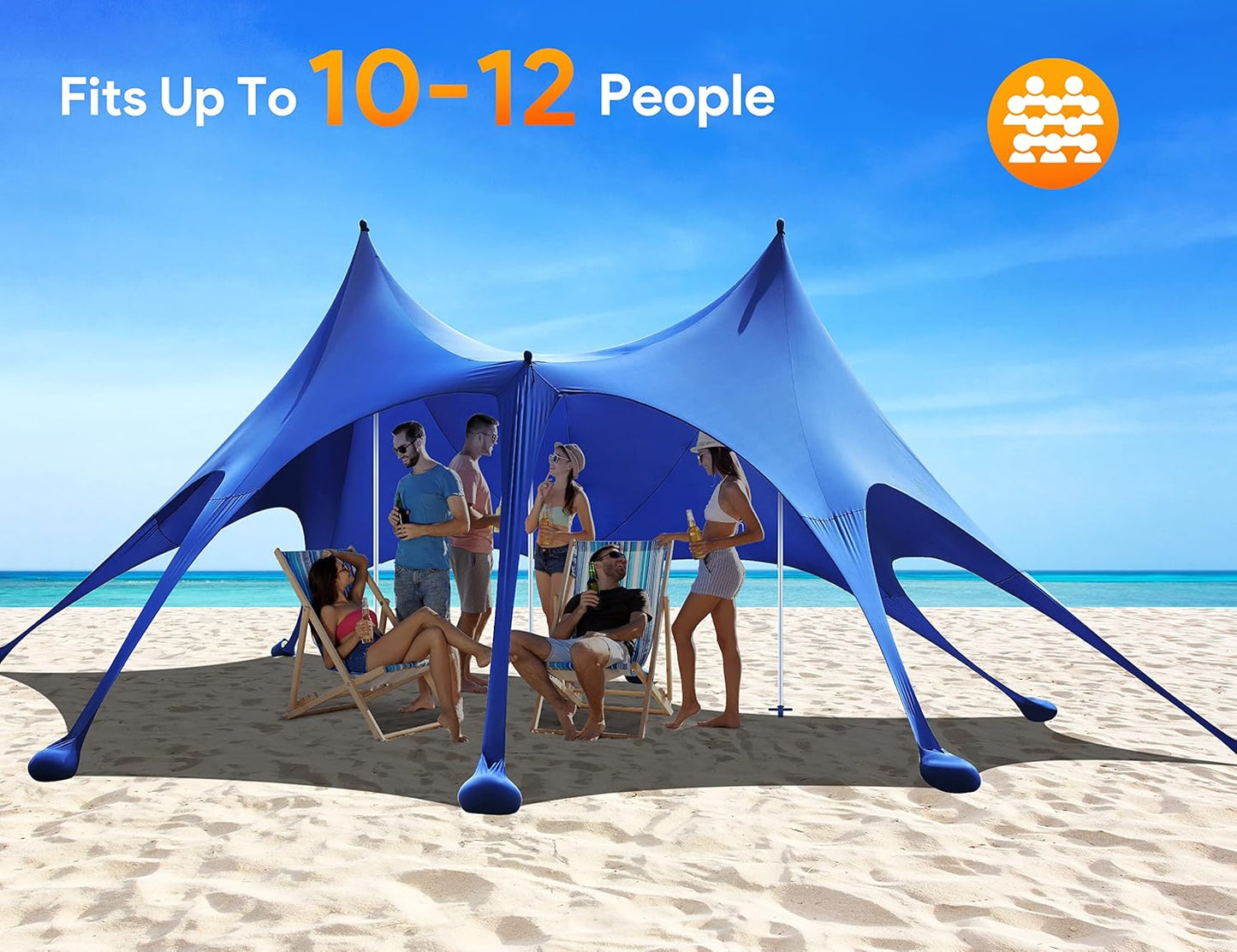 Beach Tent - 20 x 13ft Camping Sun Shelter with UPF50+ Protection | Includes 8 Sandbags, Shovels, Pegs & Stability Poles - Blue