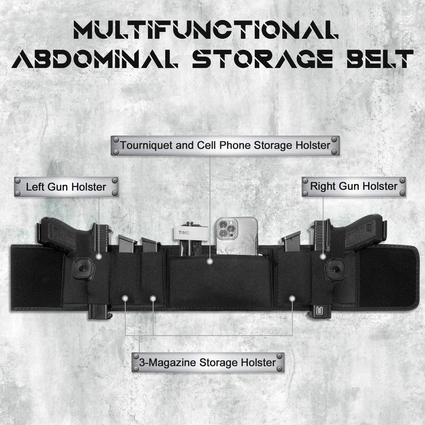 Steinfinit Belly Band Holster for Men Women, Belly Band Holster Ambidextrous, Belly Holster for Concealed Carry, Fits with Most Pistols and Revolvers Including Glock 17-43X, Taurus, Ruger LCP,S&W M&P