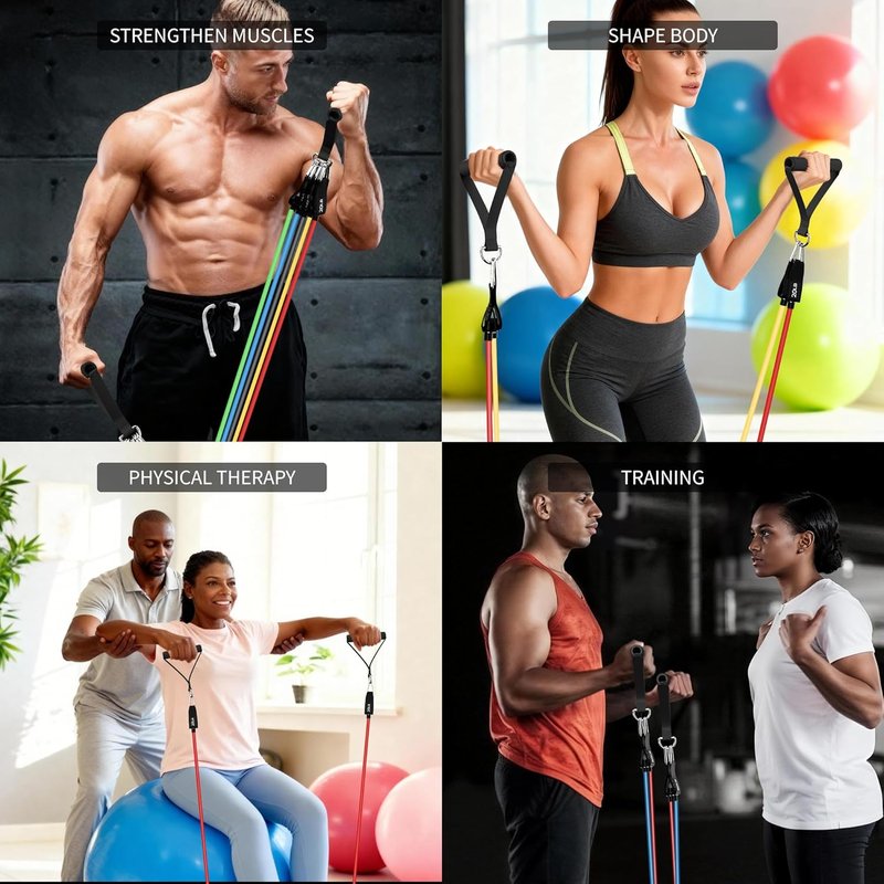 Resistance Bands Set - Versatile Exercise Bands with Handles for Home Gym Workouts | Strength Training Equipment for Men & Women