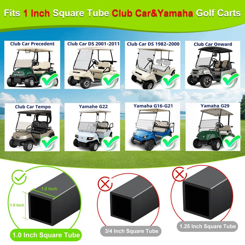 Golf Cart Windshield Clips Sash Fit 1"x1" Tube for Club Car DS Club Car Precedent Tempo Onward Yamaha Golf Carts Front Windshield Sash Retaining Clips with Secure Hold 1014441-01 1021630-01