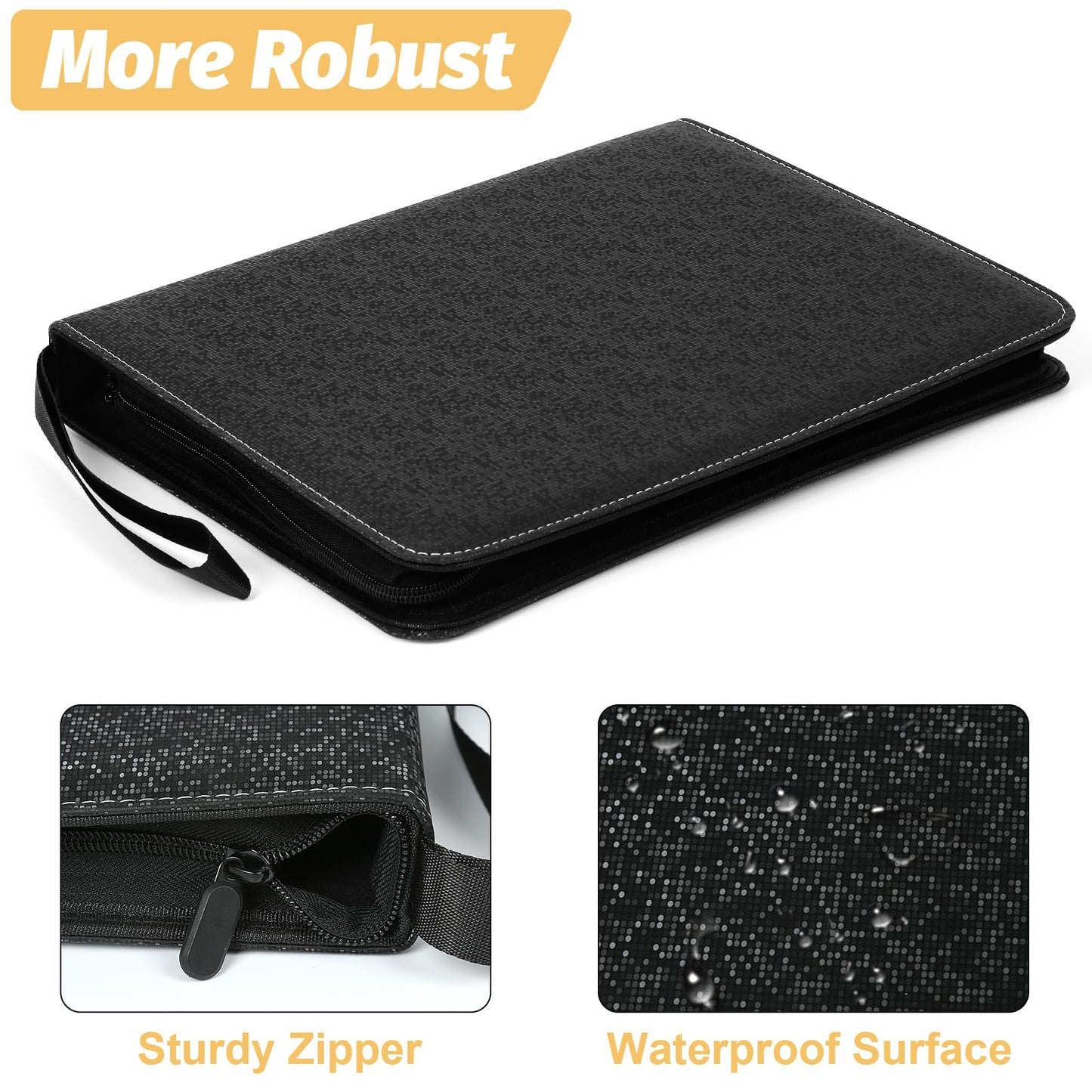 GERMUN 3 Ring 9 Pocket Zipper Card Binder, 720 Double Sided Standard PU Trading Card Album Folder for TCG & Sports Cards, Not Fit Top Loaders(Black2)