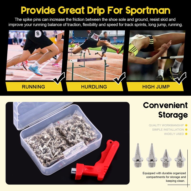 Mardatt 121 Pcs 1/4” and 1/2” Stainless Steel Track and Cross Country Spikes with Spike Wrench, Track Spikes Replacement for Sprint Sports High Jumping Running Shoes