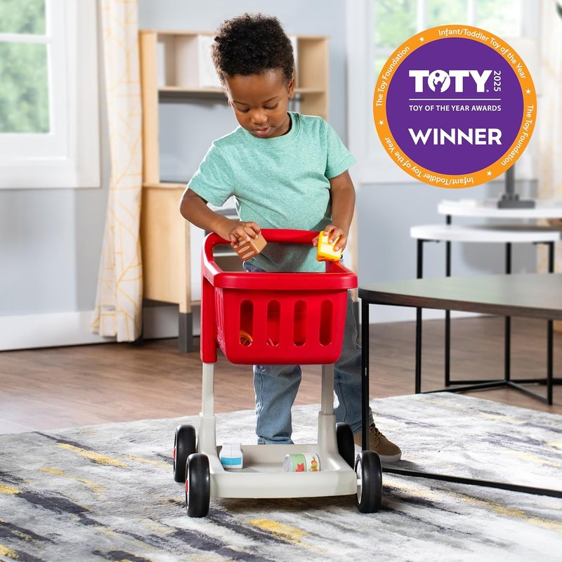 Interactive Baby Walker - Radio Flyer Scan & Sort Shopping Cart for Kids 1+ | Red with Lights & Play Food Items