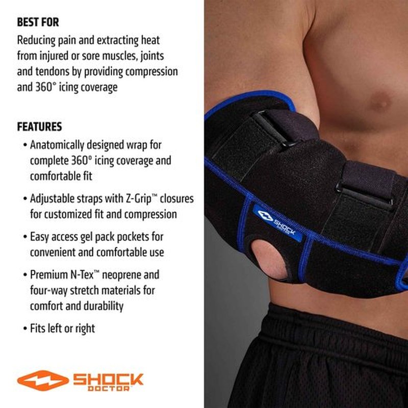 Shock Doctor Ice Recovery Elbow Compression Wrap, Black, Small/Medium