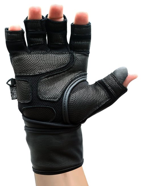 Epic Leather Gym Gloves with Built in 2" Wide Wrist Wraps Best Grip & Design for Weightlifting Power Lifting Bodybuilding & Strength Training Workout Exercises (Black, Large 8 1/8" - 8 1/2")