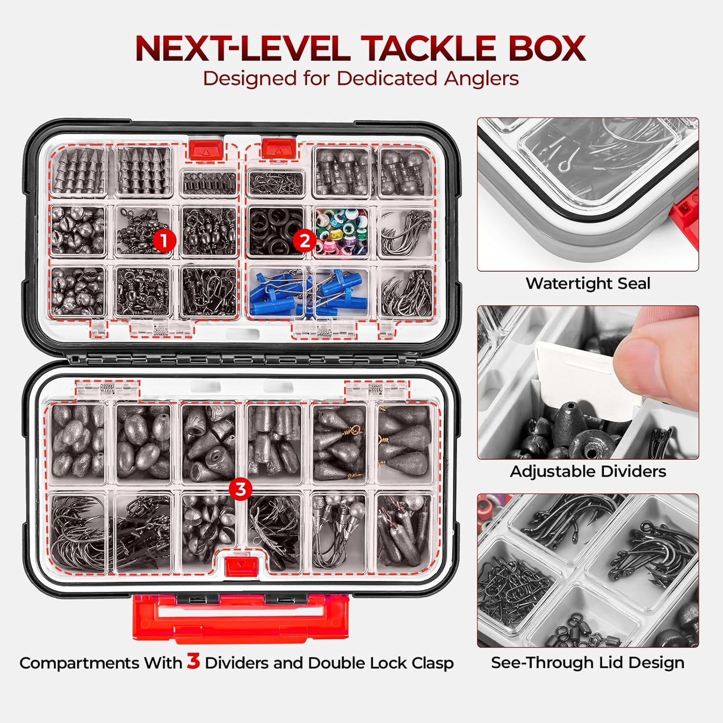 MadBite Fishing Tackle Kit - 182/265/400pcs All-in-One Freshwater Hooks & Weights | Compact Gear Set for Bass & Trout