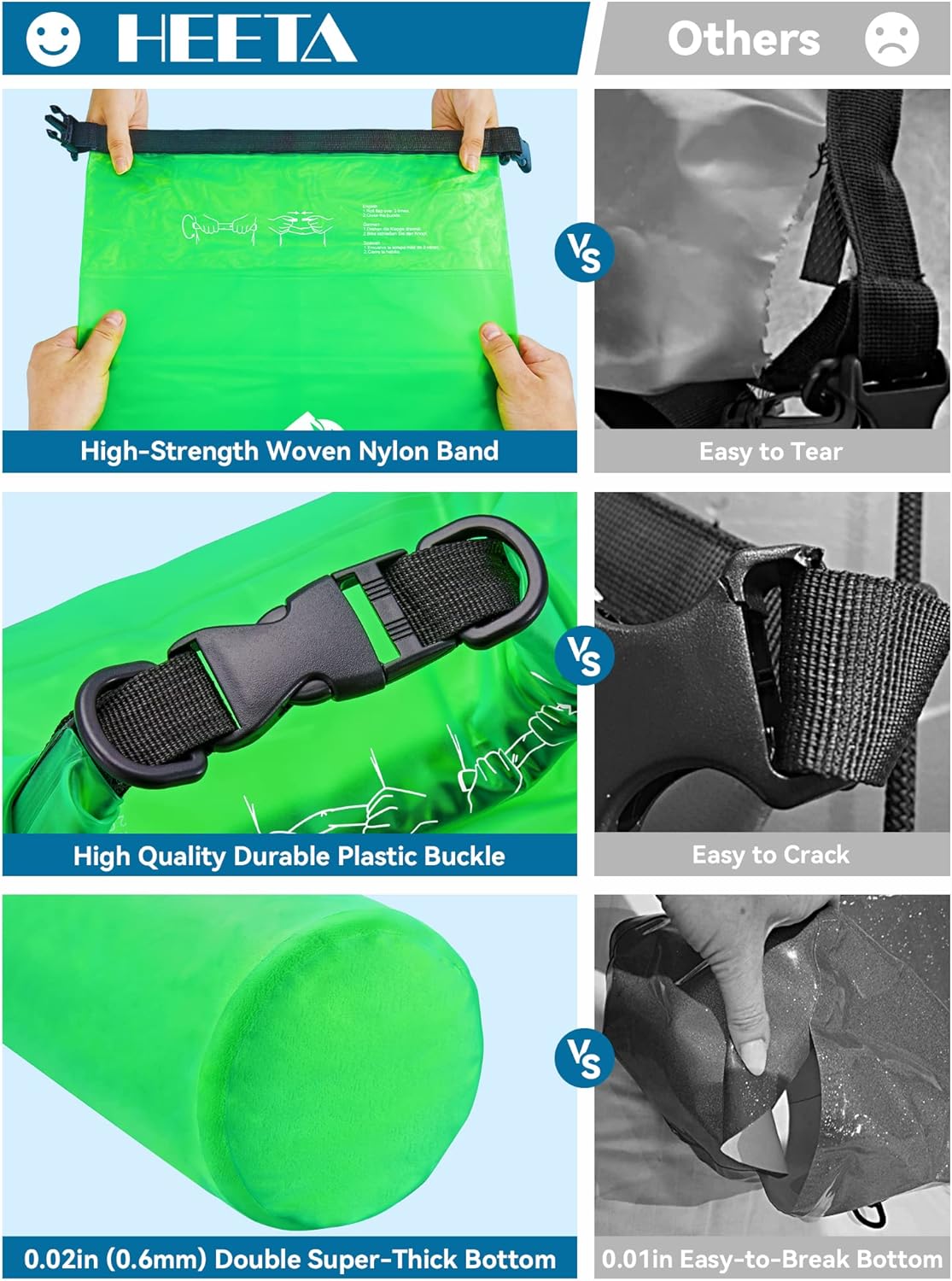 HEETA Waterproof Dry Bag - Lightweight Roll Top Storage for Travel, Swimming & Kayaking | 5L/10L/20L/30L/40L Sizes