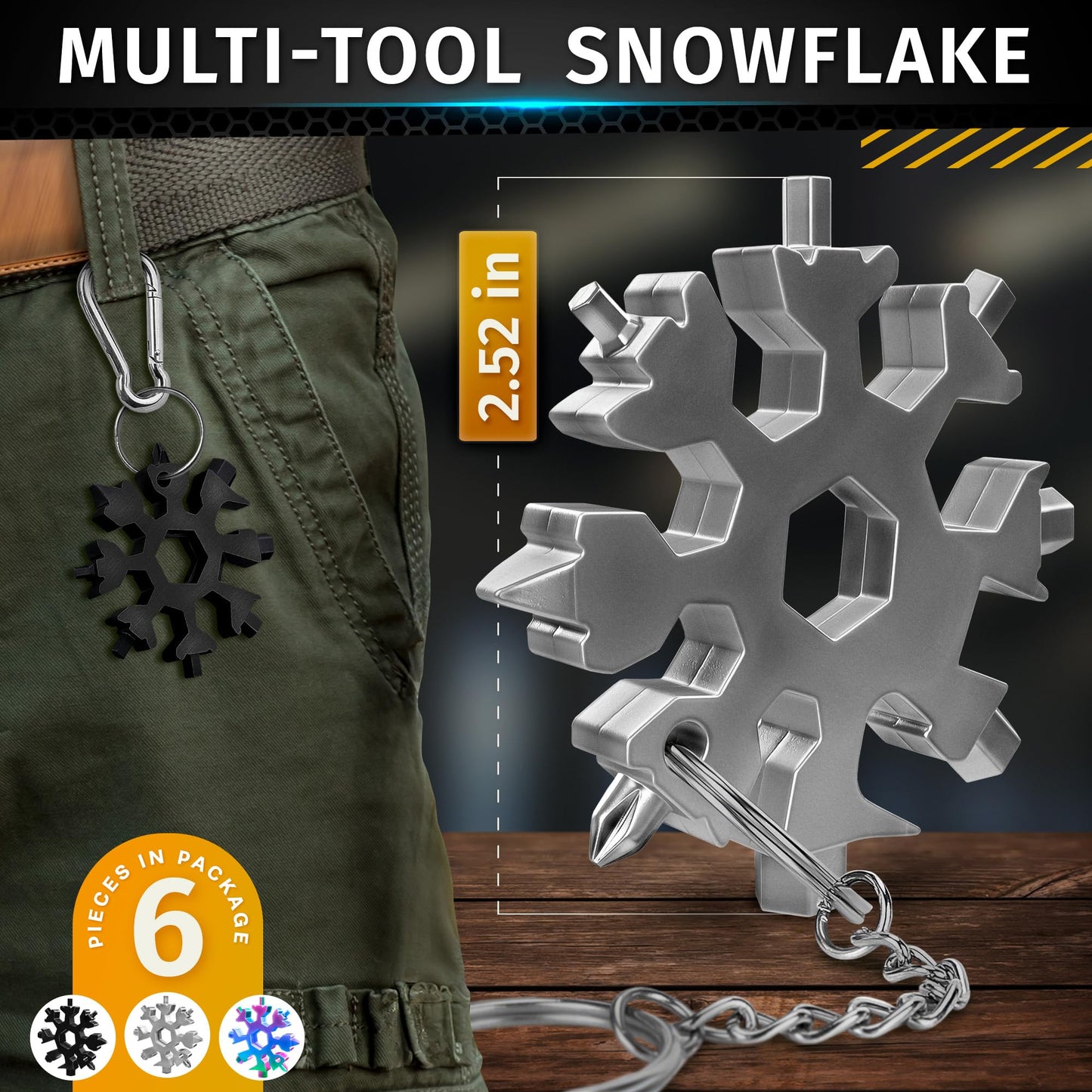 6Pcs Snowflake Multitool Stainless Steel - Camping Multi Tool Keychain Pocket Screwdriver Keychain 18 in 1 Snowflake Multi Tool - Multitool Screwdriver Survival Tools Multitool Keychain Screwdriver