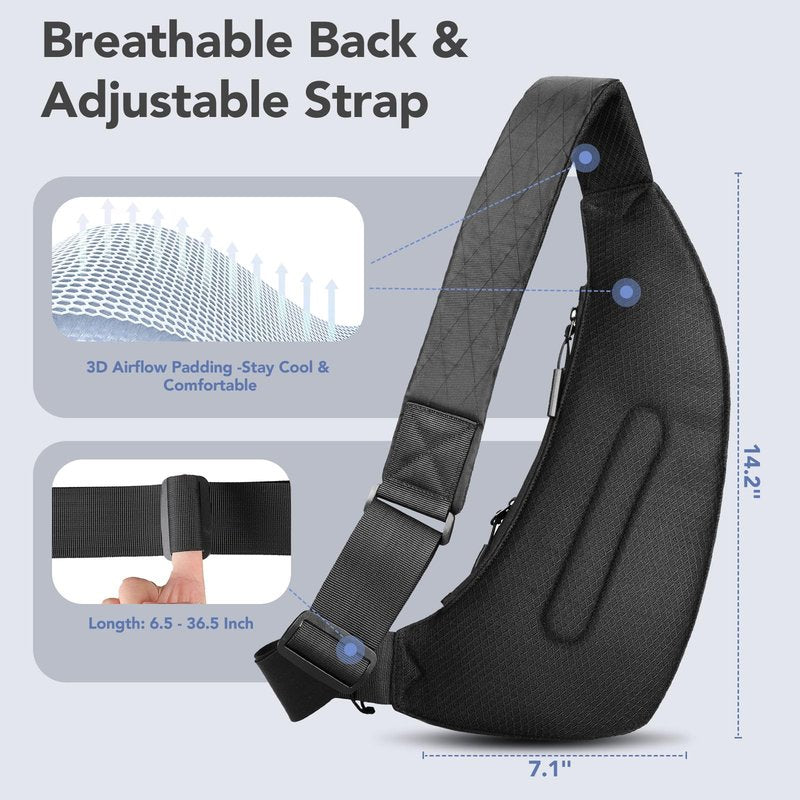 hk Sling Bag for Men with 3‑Layer Sailcloth‑Inspired Performance Fabric, Lightweight Waterproof Sling Bag for Men with Tablet Compartment, Crossbody Bag for men, Commuting, Black