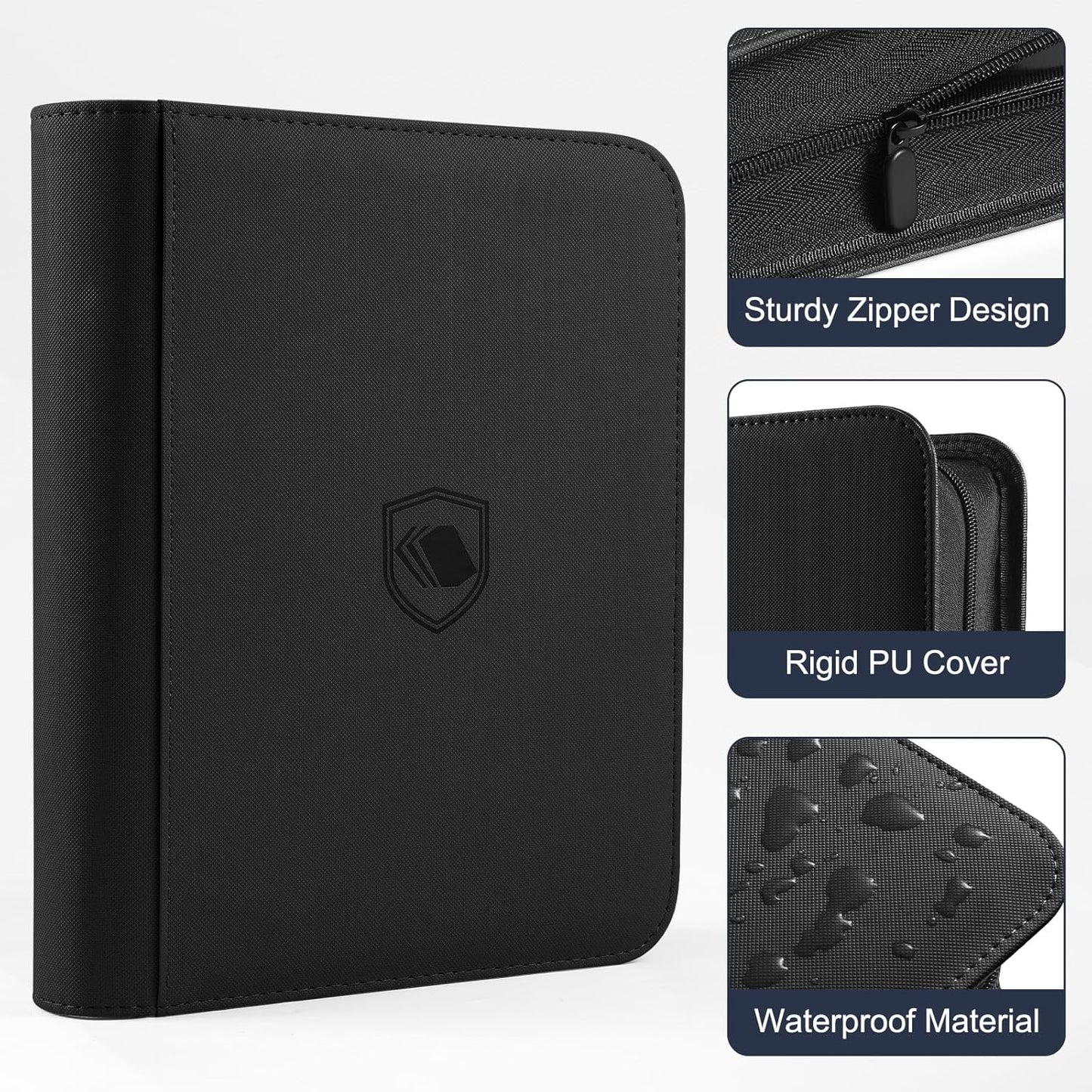 Toploader Binder - 4-Pocket PU Cover for 3" x 4" Rigid Toploaders | Holds 160 Cards, Includes 100 Toploaders