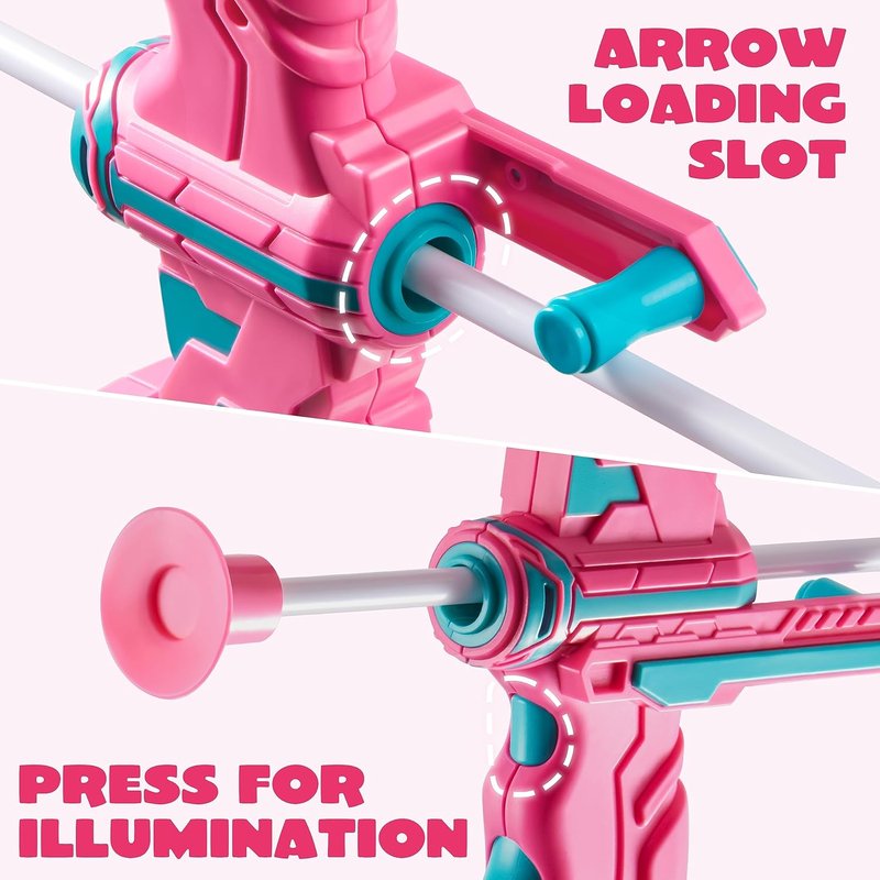 Pink Bow and Arrow Set for Girls - LED Light Up Archery Toy with 9 Suction Cup Arrows | Indoor Outdoor Fun Ages 3-12