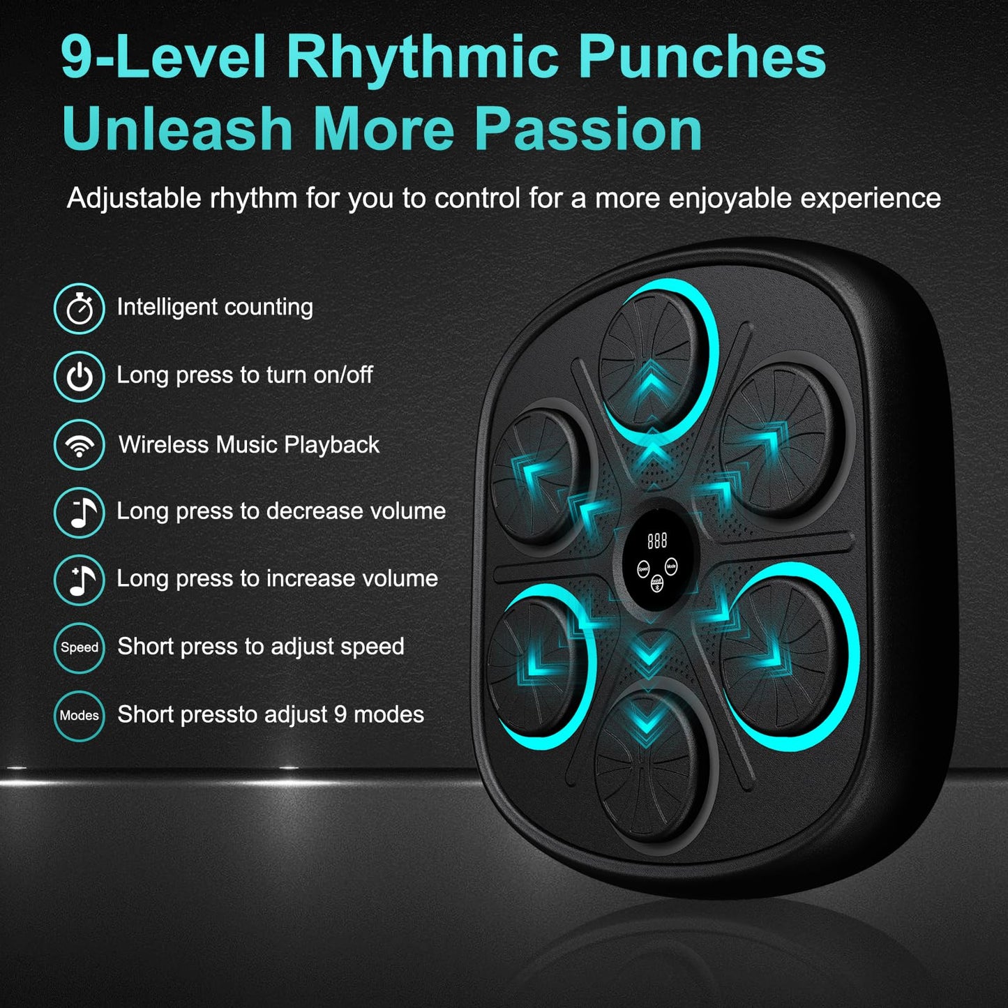 OurStarry Smart Music Boxing Machine for Adults and Kids, Wall Mounted Punching Trainer with Boxing Gloves, LED Electronic Target, 9 Modes and 9 Speeds, Home Gym Workout Equipment (Black 03)