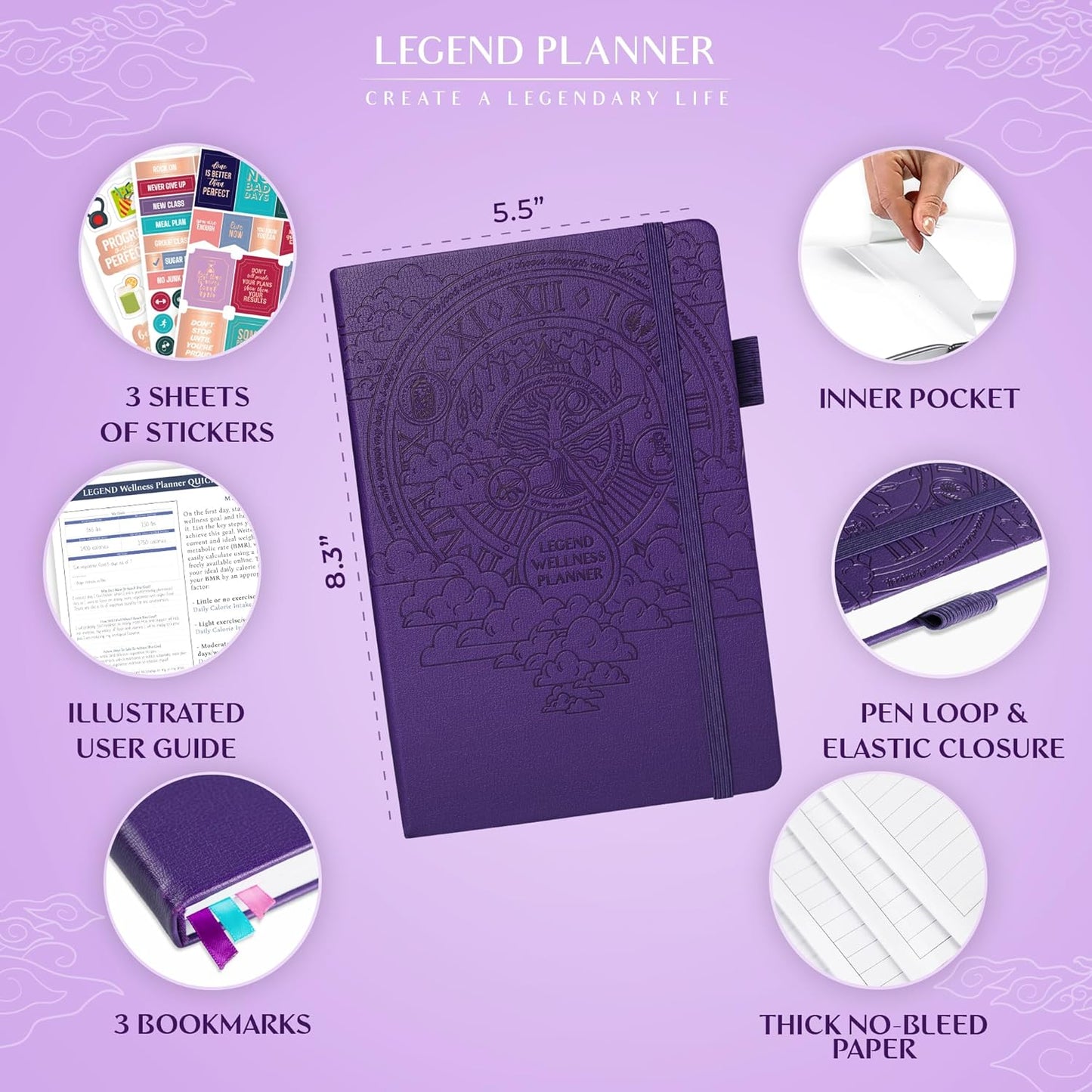 Wellness Planner & Food Journal - Daily Diet & Health Tracker with Weight Loss & Exercise Logs | A5 Size, Purple