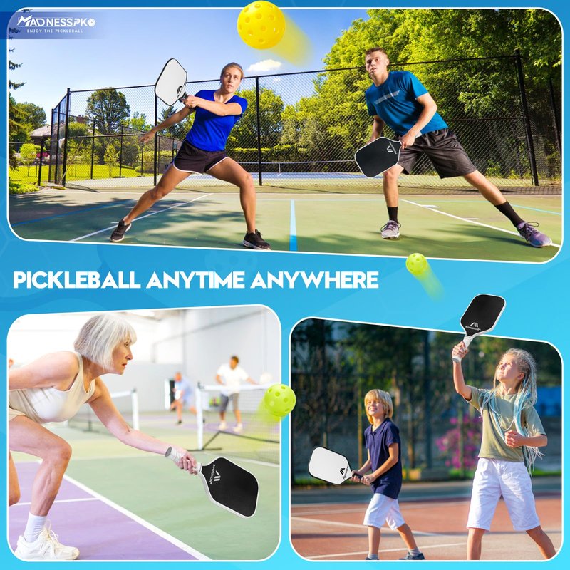 Pickleball Paddles Set of 4 Frosted Fiberglass Rackets Honeycomb Core Pickleball Set with 4 Pickleball Paddles+ 4 Pickleball Balls+ 1 Bag+ 4 Replacement Soft Grip+ 2 Towel
