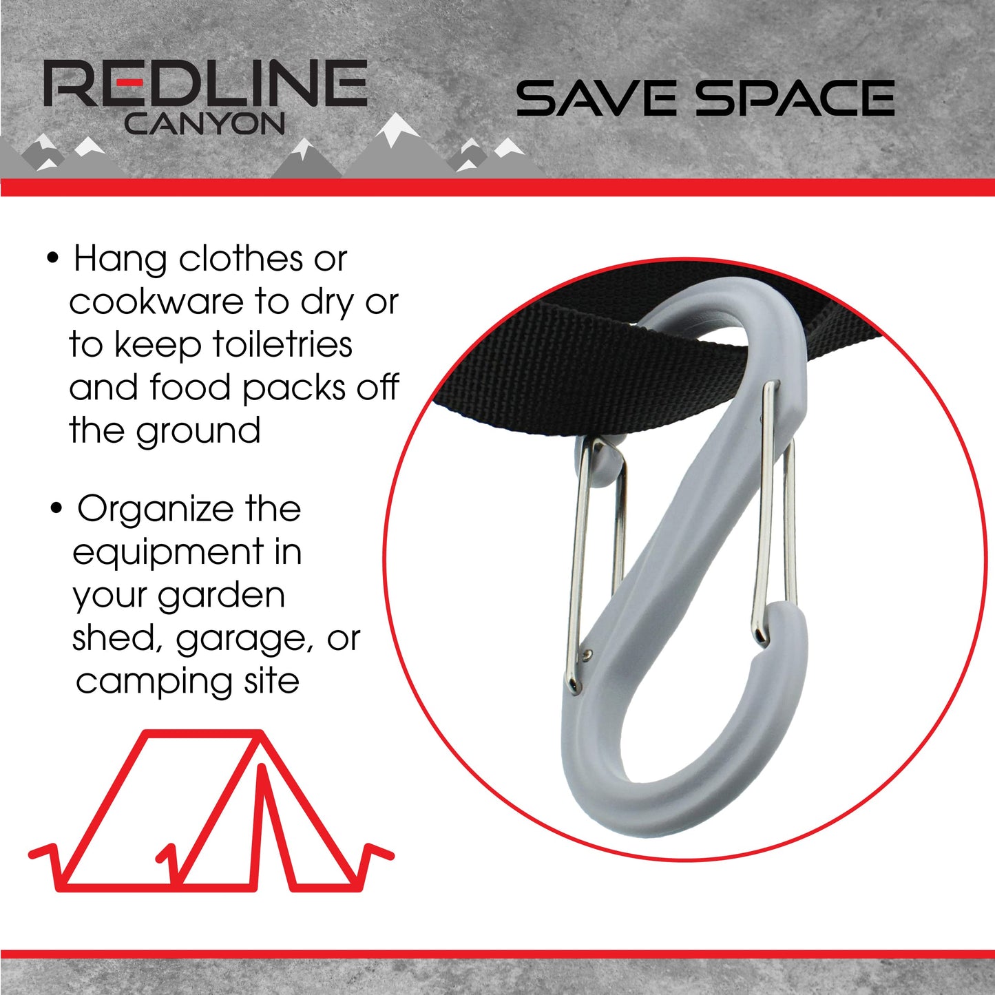 Redline Canyon Tent Organizer Line Kit - 5ft Camping Clothesline Tent Gear Line and Camp Hanging Hooks for Camp Site Storage