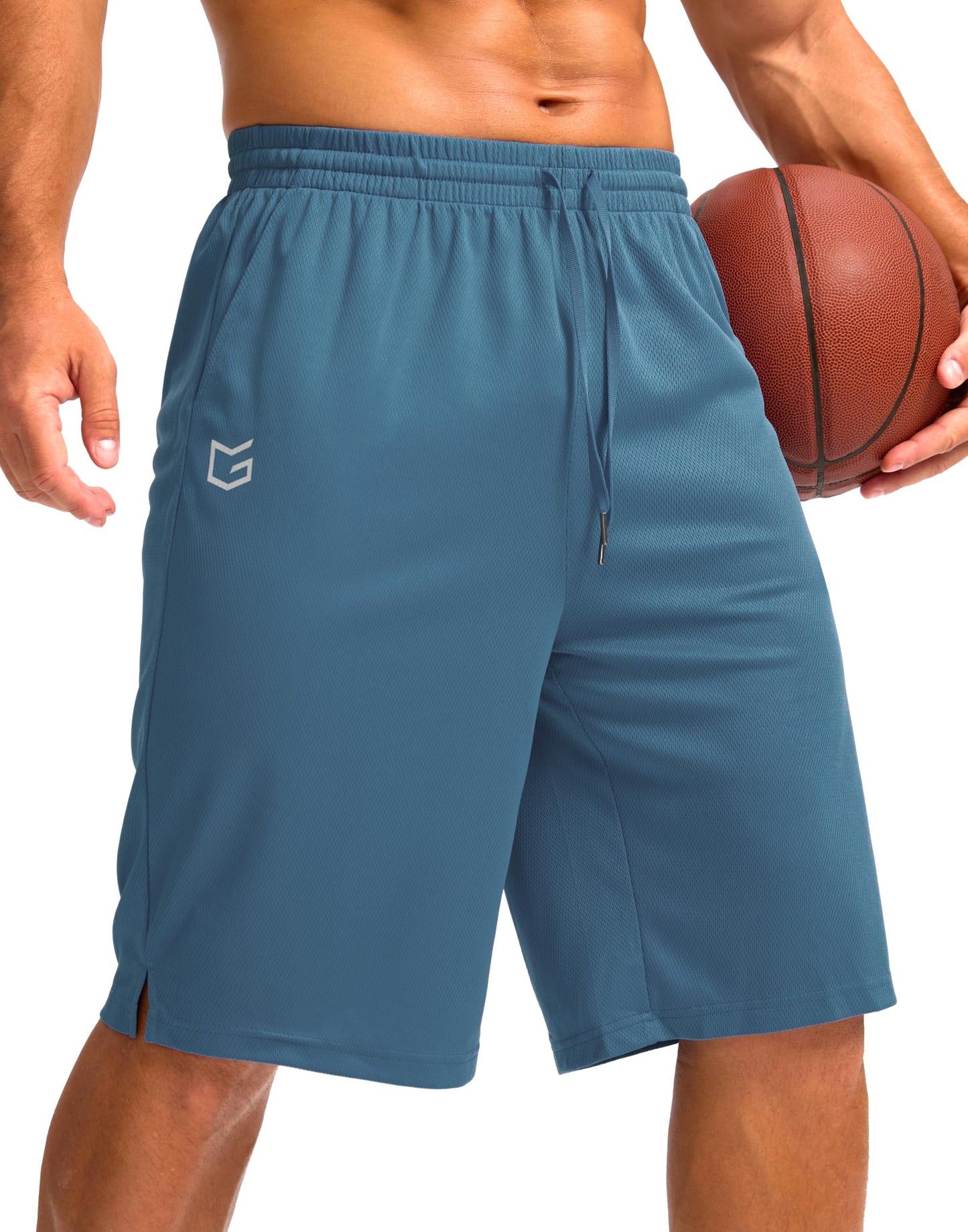 G Gradual Men's Athletic Shorts with Pockets 9" / 11" Long Basketball Shorts Lightweight Quick Dry Gym Workout Shorts for Men(Dusty Blue,XXXL)