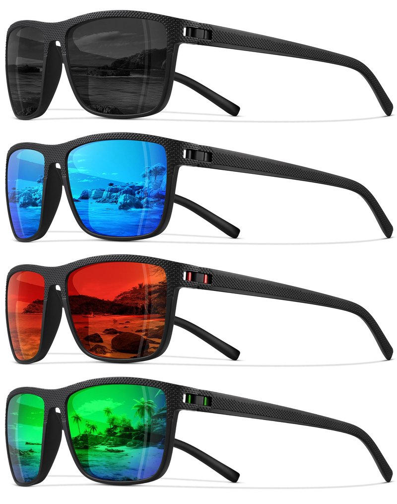 STORYCOAST Polarized Sunglasses for Men Women Classic Square Sports Fishing Running Golf Sun Glasses UV Protection 4Pack-Black+Red+Blue+Green