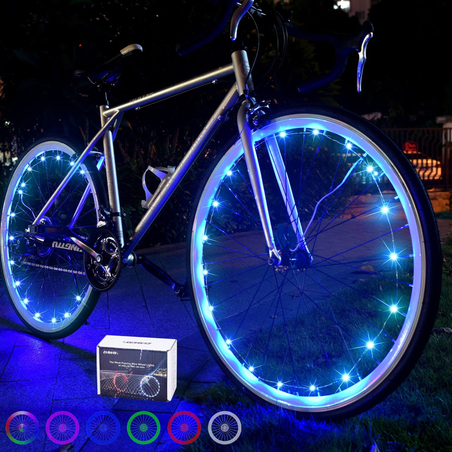 DAWAY A01 LED Bike Wheel Lights (2 Tires, Blue) - Bright Bicycle Spoke Lights, 2 Modes, Waterproof Safety Bike Tire Lights, Fun Night Riding Accessories, with Batteries for Kids & Adults