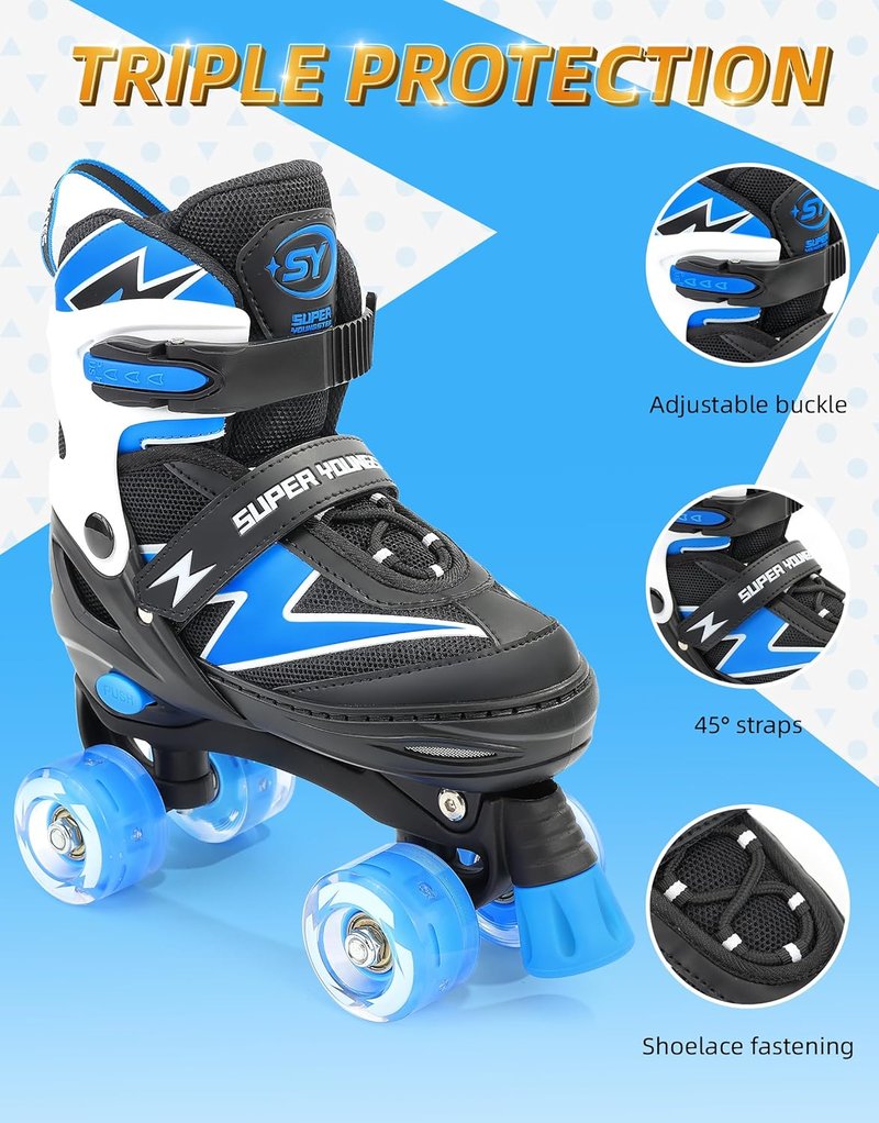 Adjustable Roller Skates for Boys & Girls | Light-Up Wheels | Ages 5-12