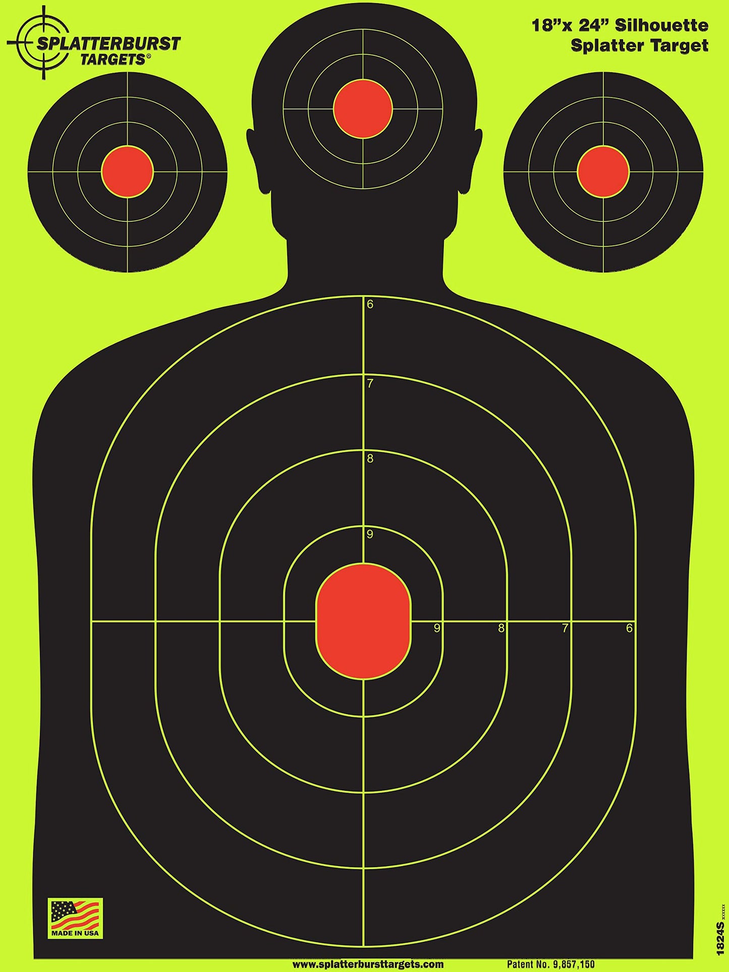 Splatterburst Targets - 18 x 24 inch - Silhouette Shooting Target - Shots Burst Bright Fluorescent Yellow Upon Impact - Gun - Rifle - Pistol - Airsoft - BB Gun - Air Rifle - Made in USA (50 Pack)