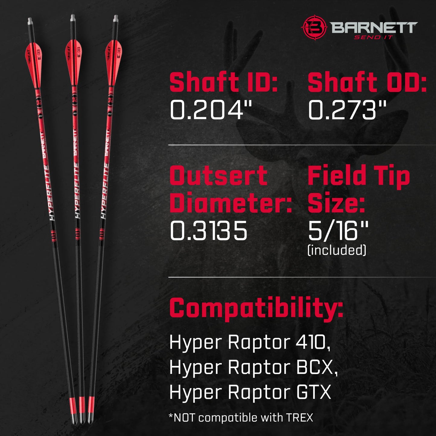 Barnett 20" Hyperflite Crossbow Arrows, Precision Hunting Bolts for Barnett Hyper Series Crossbows, with Red & White Heat Vanes, 5-Pack