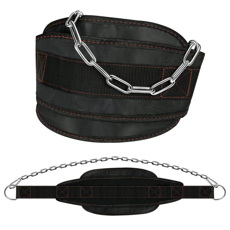 Dip Belt for Weight lifting, Weight Belt with 34'' Extra Long Adjustable Steel Chain, Pull Up Belt for Powerlifting, Strength Training and Bodybuilding, Comfortable Waist Back Support for Men & Women