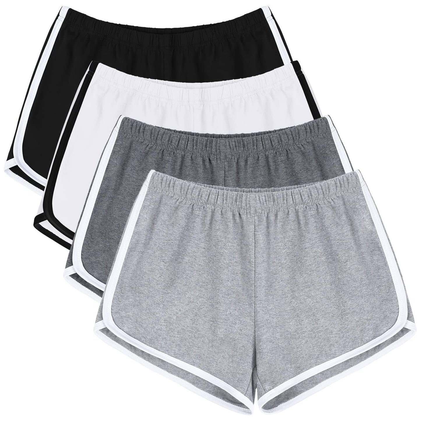 URATOT 4 Pack Yoga Short Pants Cotton Sports Shorts Gym Dance Lounge Shorts Dolphin Running Athletic Shorts for Women