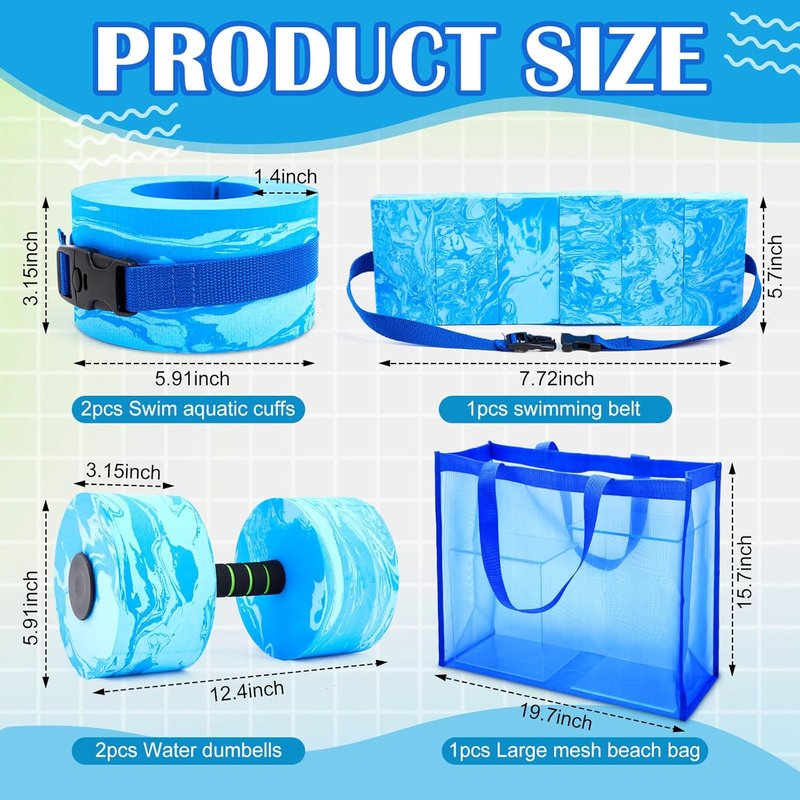 Aquatic Exercise Set - 6 Pcs Water Aerobics Equipment with Large Mesh Bag | Foam Dumbbells & Swim Belt for Weight Loss