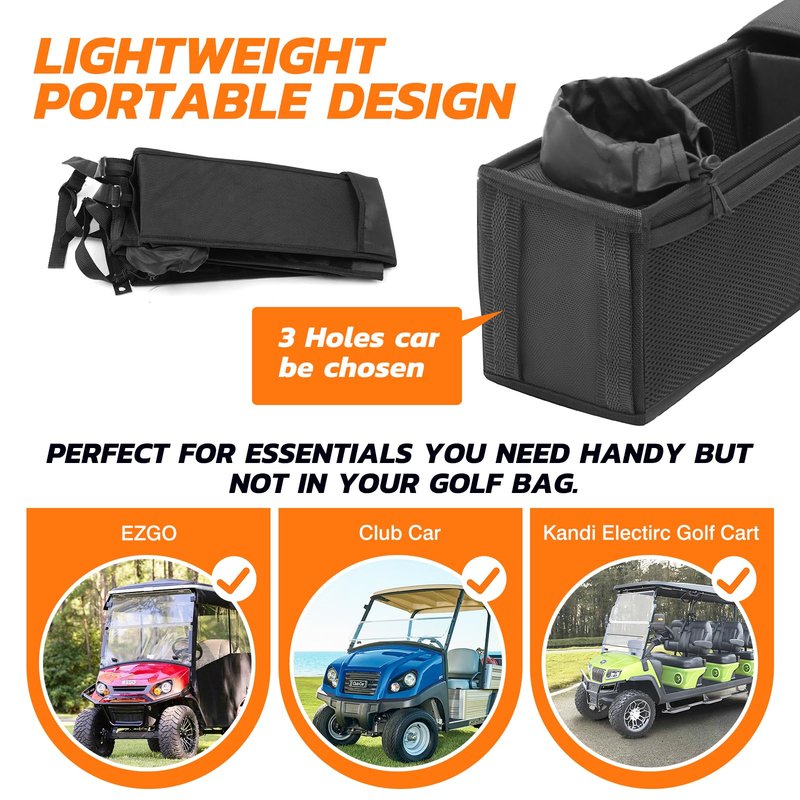 1680D Heavy-Duty Golf Cart Storage Basket - Multi-Functional No-Drilling Organizer with Cup Holder, Fits EZGO/Club Car/Yamaha/Kandi Golf Carts