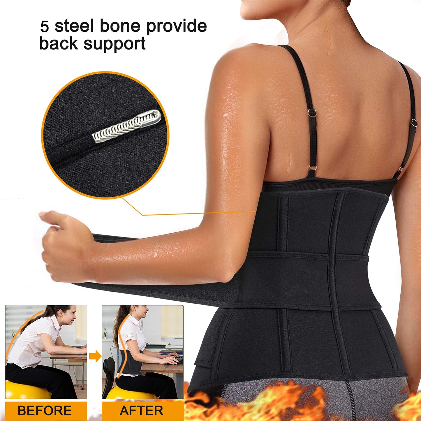 Eleady Wowen Sauna Waist Trainer Trimmer Belt for Weight Loss Corset Slimming Body Shaper Cincher Workout Sweat Sport Girdles (Black, Large)