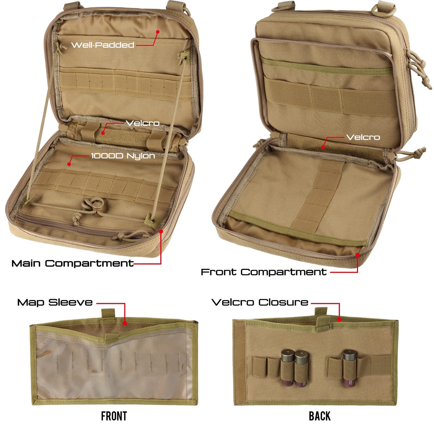 WYNEX Tactical Molle Admin Pouch of Laser Cut Design, Nylon Utility Pouches Molle Attachment Military Medical EMT Organizer with Map Pocket EDC EMT Pack IFAK Tool Holder Universal U.S.A Patch Included