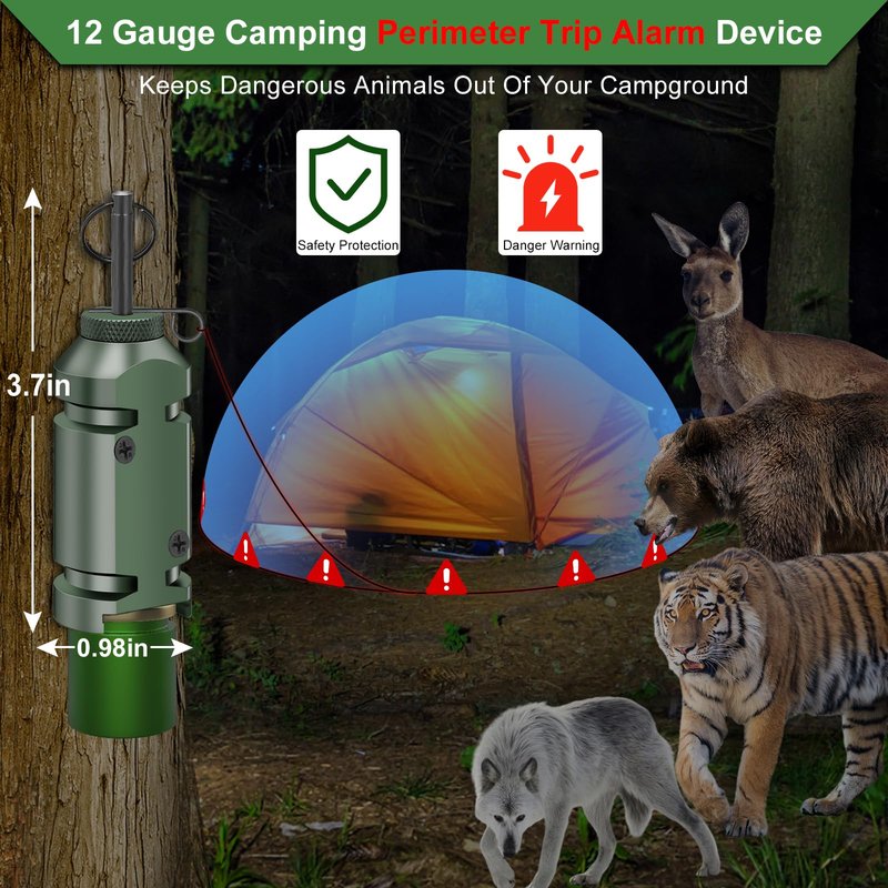 2 Pack Trip Alarm, Perimeter Trip Alarm, 12 Gauge Camping Trip Wire Alarm Device with 4pcs Screws& Extension Chain, Early Warning Security System for Outdoor and Property Safety/ Bear Deterrent