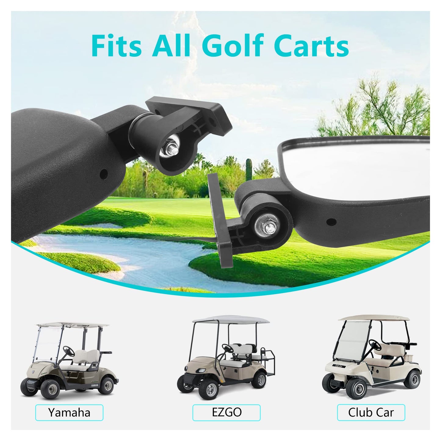 10L0L Golf Cart Side Mirrors with LED Turn Signal Blinker Light Connected to Headlight Kit, Rear View Mirror Universal for Yamaha EZGO Club Car Models