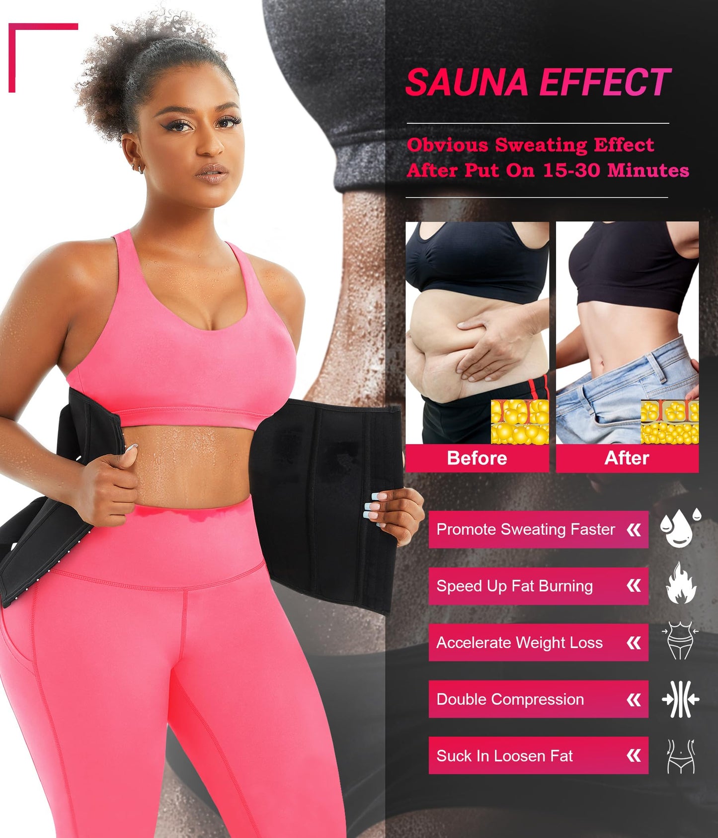 TrainingGirl Women Waist Trainer Cincher Corset Tummy Control Workout Sweat Band Slimmer Belly Belt Weight Loss Sports Girdle (3 Belt Black, XX-Large)