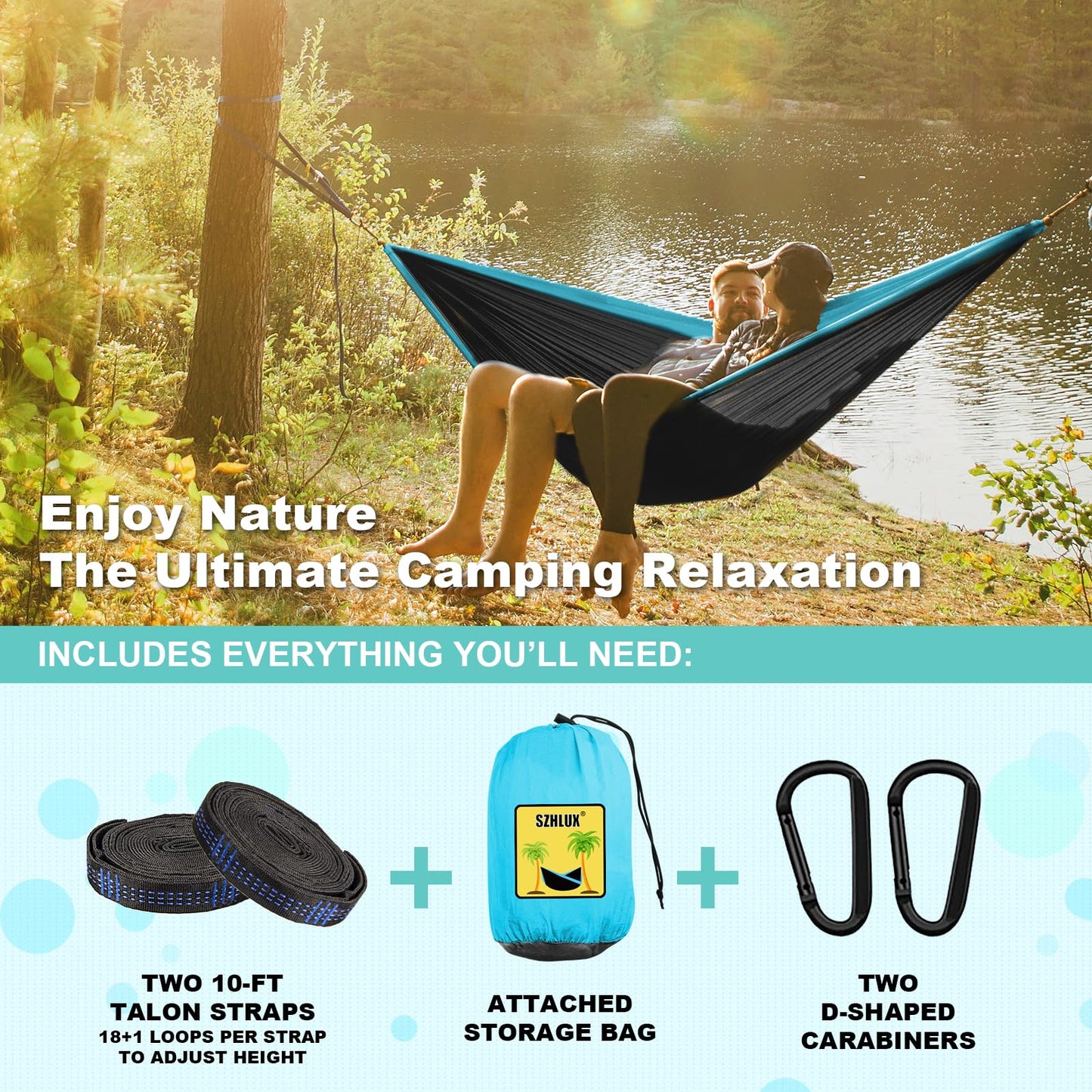 SZHLUX Camping Hammock Double & Single Portable Hammocks with 2 Tree Straps, Great for Hiking,Backpacking,Hunting,Outdoor,Beach,Camping