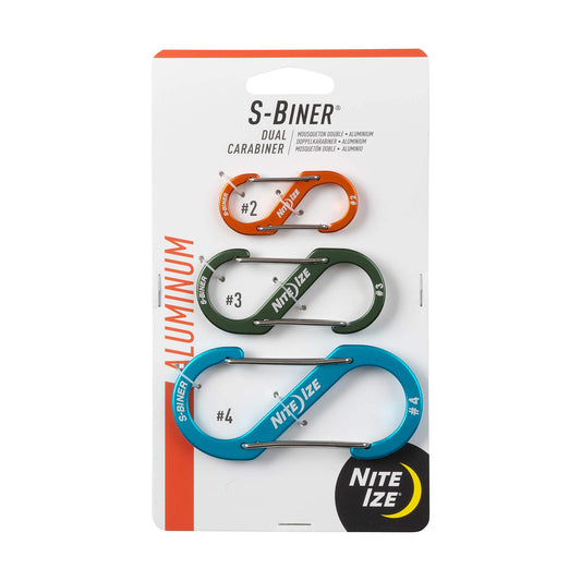 Nite Ize Dual Carabiner - Multiple S-Biner Sizes for Keys & Gear - Aluminum S-Biners for Car Keys, Keychains, & Camping Accessories - Size 2, Orange/Olive/Blue (3 Pack)