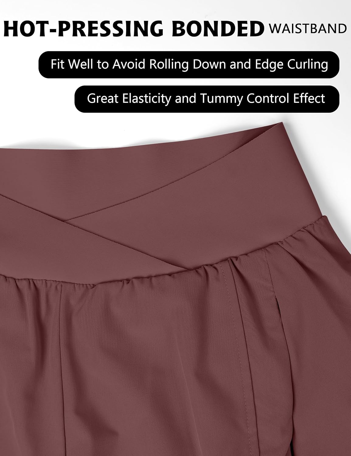 Women's High Waisted Crossover Workout Shorts - Athletic Running Shorts with Zipper Pockets | Comfortable Fit