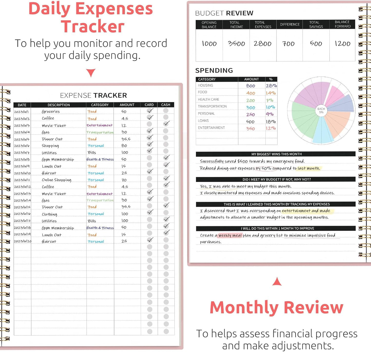 Monthly Budget Planner - Undated Expense Tracker Notebook & Bill Organizer | Finance Planner in Pink