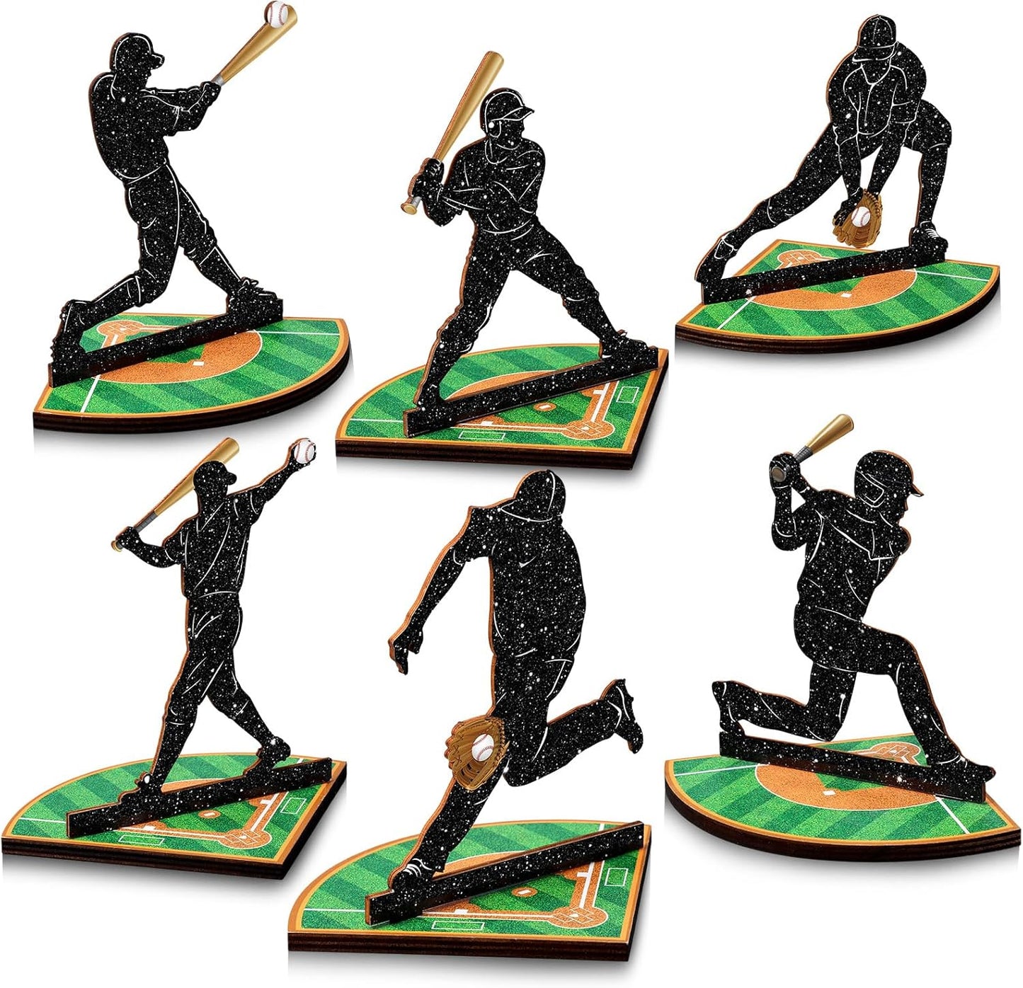 Baseball Table Centerpiece Decorations - 6 Pcs Wooden Player Silhouettes | Sports Game Sign for Birthday Parties