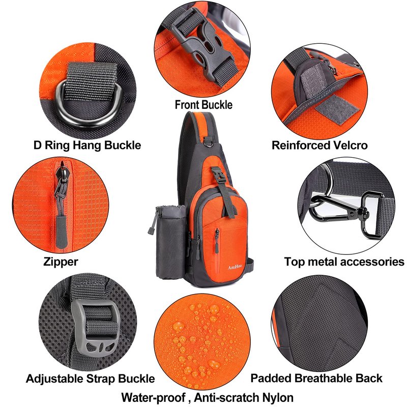 AmHoo Sling Backpack Chest Shoudler Crossbody Bag Water Resistant Hiking Daypack Small Orange
