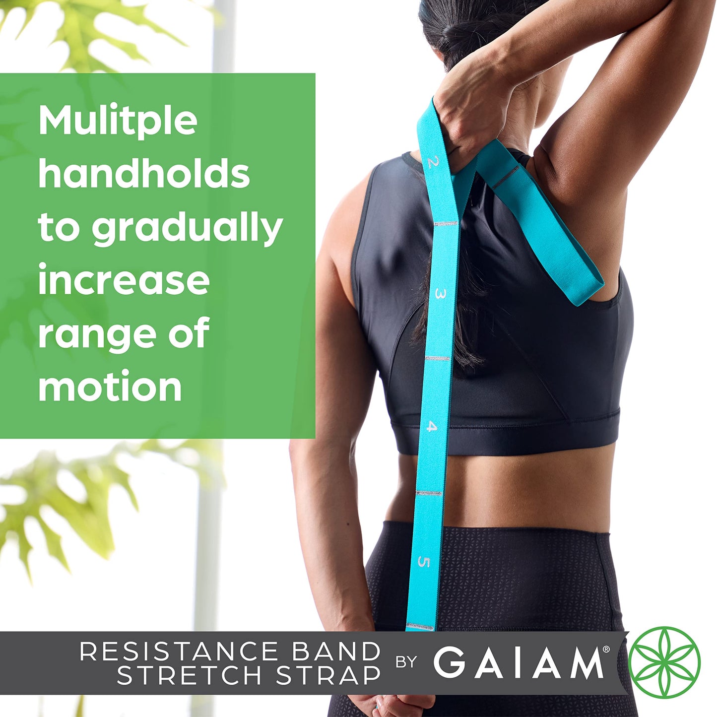 Gaiam Restore Stretch Band Strap - Elastic Stretching Strap with Loops for Medium Resistance Stretch Assist on Leg, Hamstring, Exercise/Fitness/Workout, Physical Therapy Green,Teal