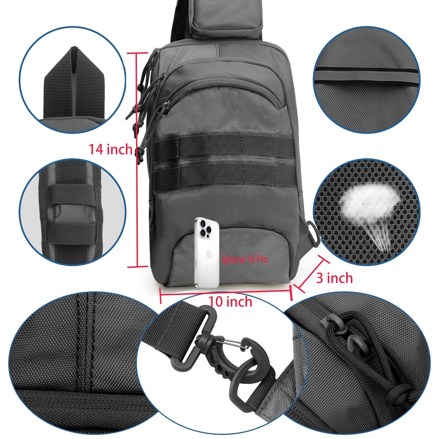 LarKoo Tactical Sling Chest Bag EDC Shoulder Pack Universl Dual Holster CCW Compact Bags Concealed Carry Backpack