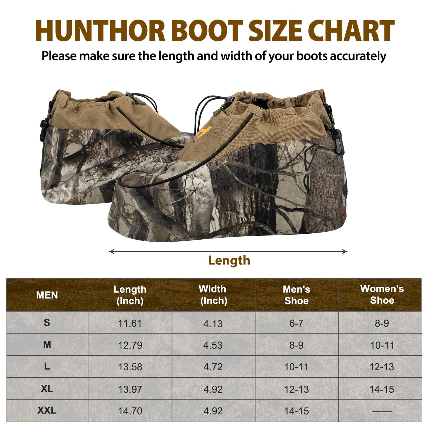 Hunthor 600D Insulated Boot Covers, Camo Hunting Gear, Cold Weather