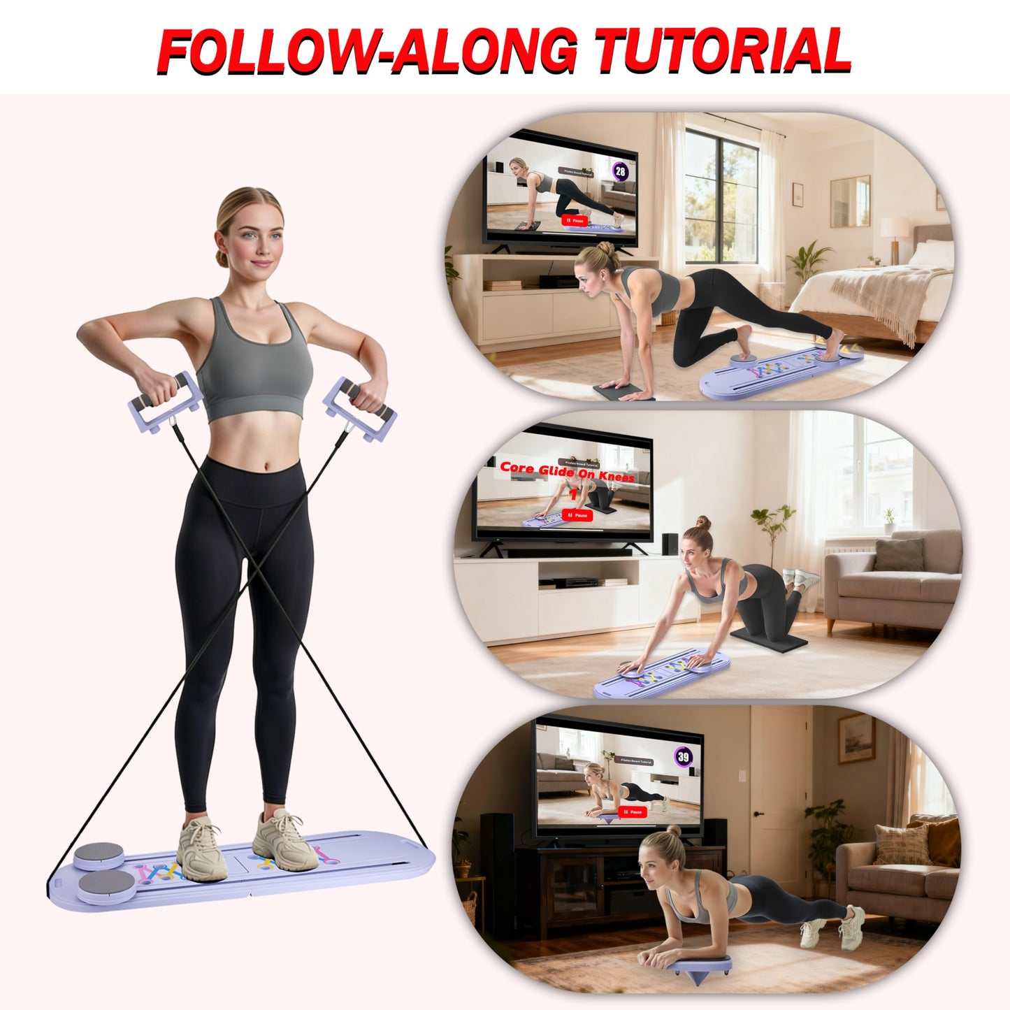 Plymax Pilates Board | Mini Pilates Reformer Portable Foldable Pilates Equipment for Home Workout Women & Men | 6-in-1 Pilates Reformer Machine with AI Motion Counter App & Tutorial