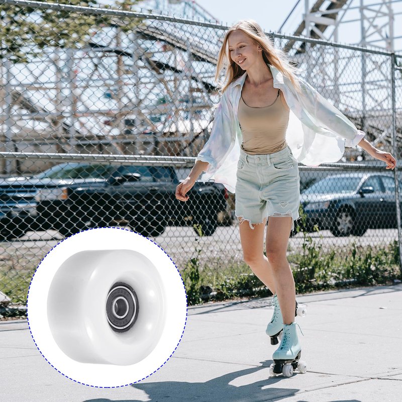 M METERXITY 8 Pack Roller Skate Wheels - Quad Skates Wheels with Bearing Installed & 2 Toe Stoppers Apply to Outdoor Double Row Skating (58x32mm, 82A, White)