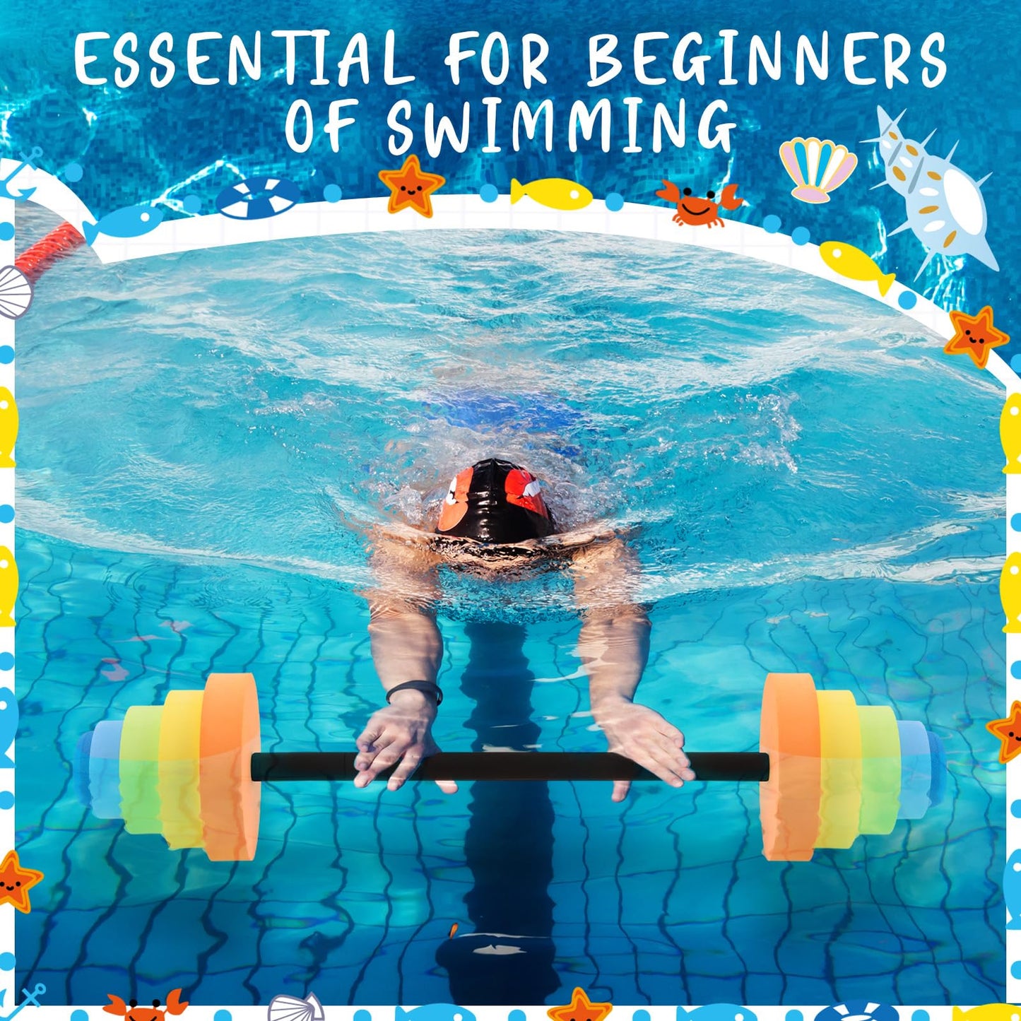 RoundFunny Adjustable 30.7" Aquatic Exercise Dumbbells Water Dumbbell Pool Resistance Aquatic Fitness Swim Barbell with 4 High-density EVA Foam for Water Aerobics Weight Loss