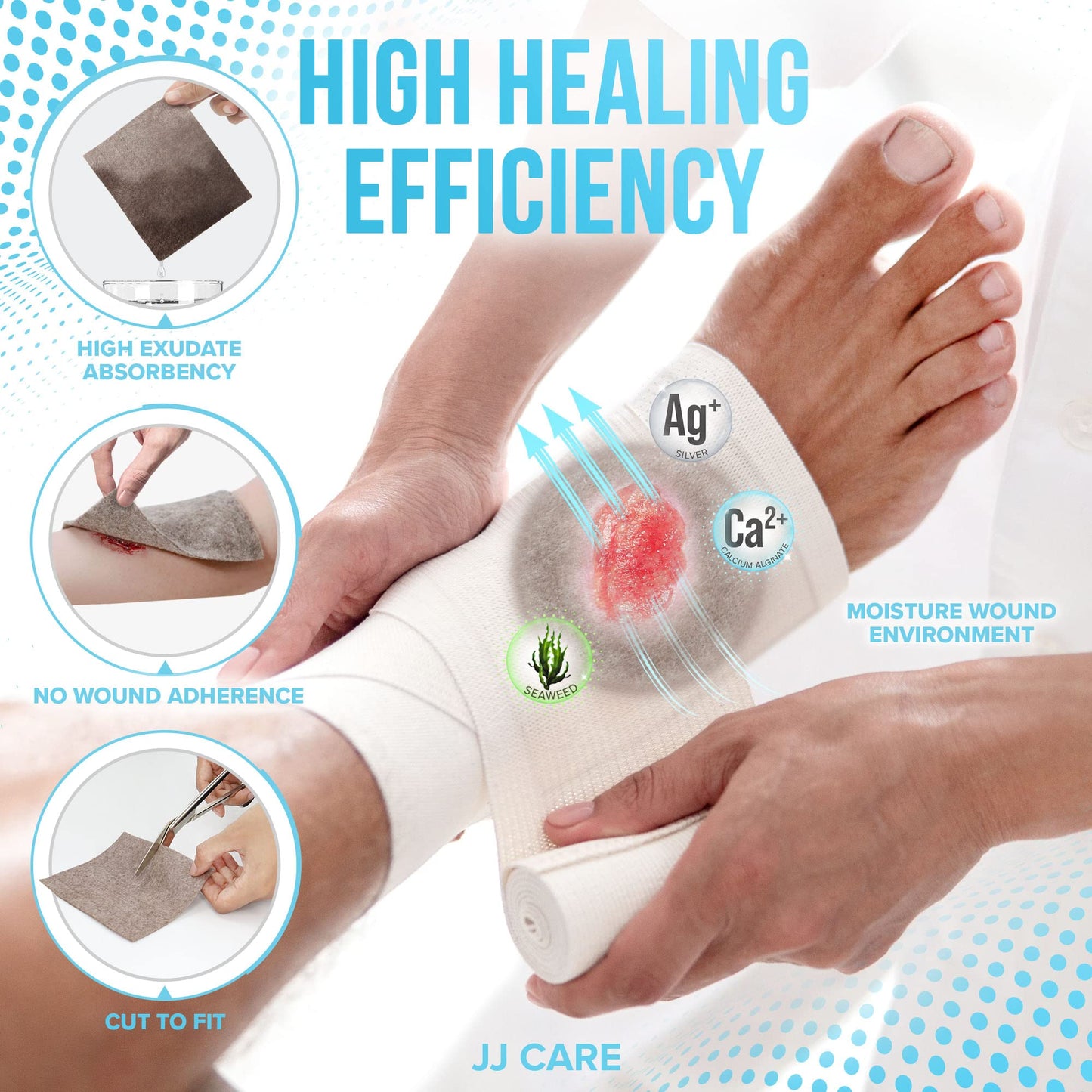JJ CARE Silver Calcium Alginate Wound Dressing (Pack of 10) 4x5, Silver Alginate Wound Dressing Individually Packed, Highly Absorbent Non-Adherent Bandages for Wound Care