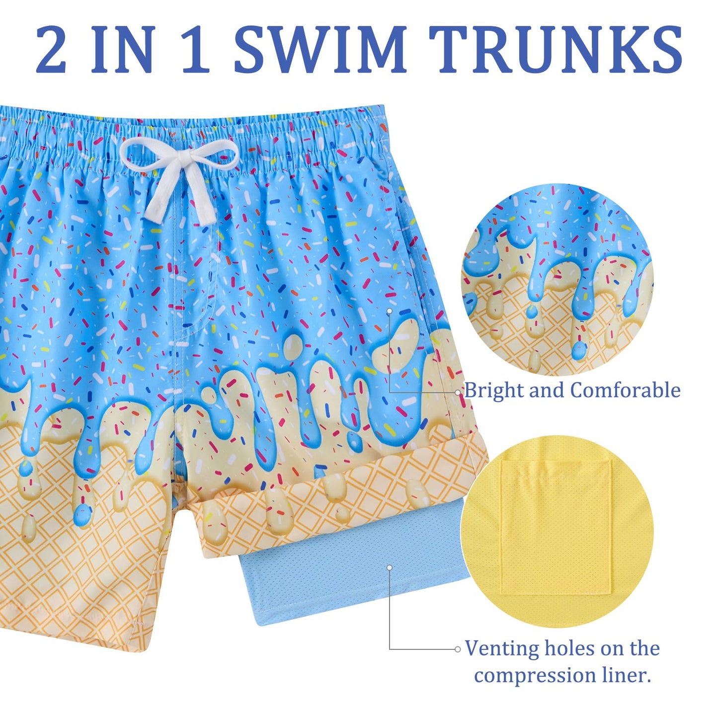 Boy Swimming Trunks with Compress 10-12 Yellow Waffle Running Board Shorts