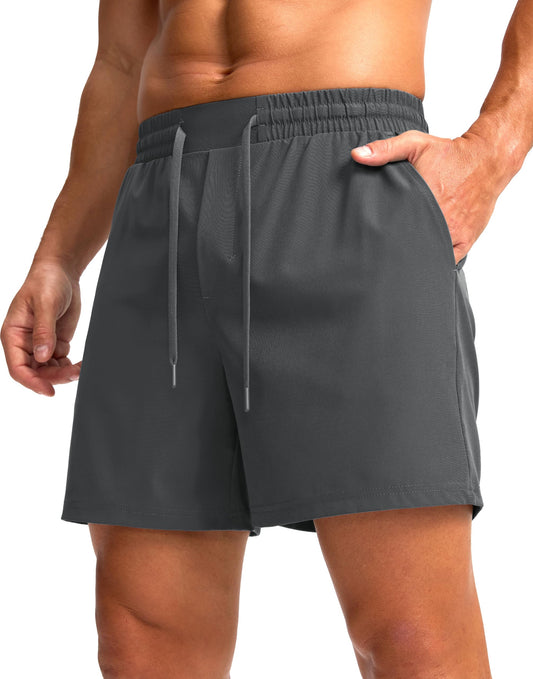 Soothfeel Men's Athletic Running Shorts with Zipper Pocket 5 Inch Quick Dry Exercise Tennis Shorts Gym Workout Shorts for Men(Deep Grey, Large)