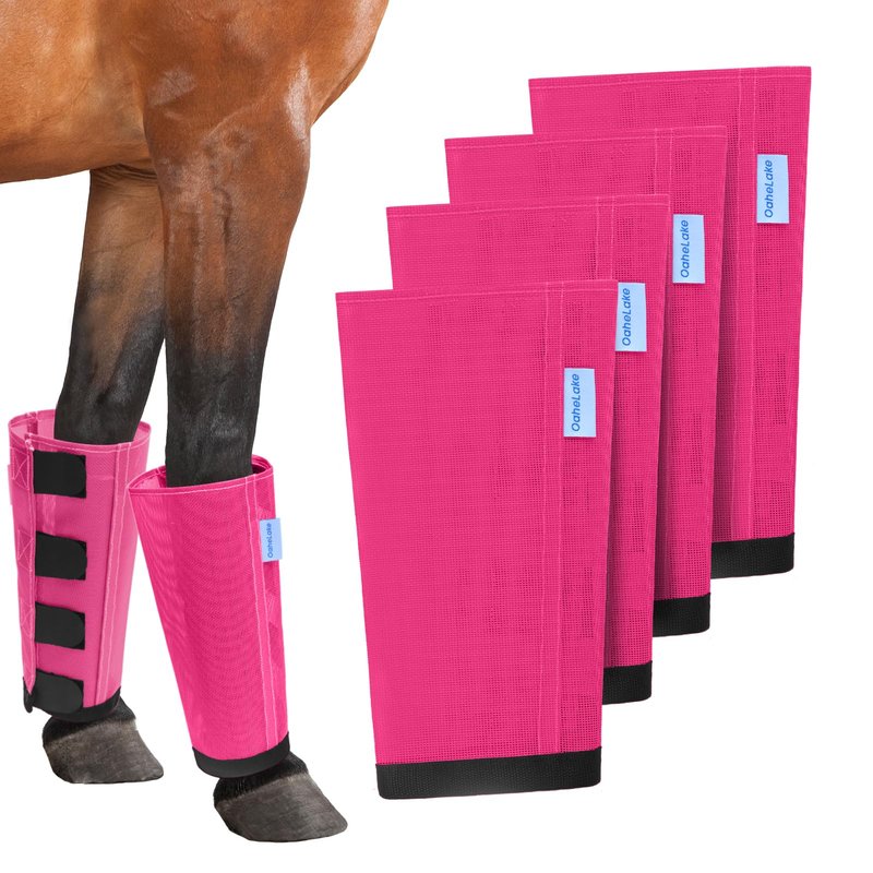 Mesh Horse Fly Boots Set of 4, Loose Fitting Leggings for Horses, Reduce Stressful Stomping, Breathable Adjustable and Universal Fit for 4 Legs, Reliable Stay Put (Magenta)